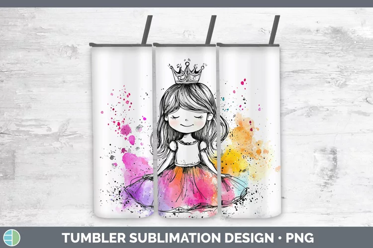 Watercolor Splash Toy Princess Tumbler Sublimation 20 oz Ski