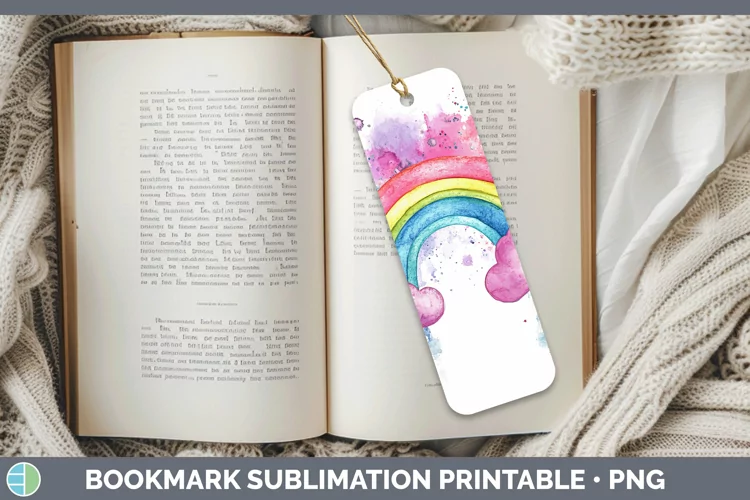 Watercolor Splash Toy Rainbow Bookmark Sublimation Printable
