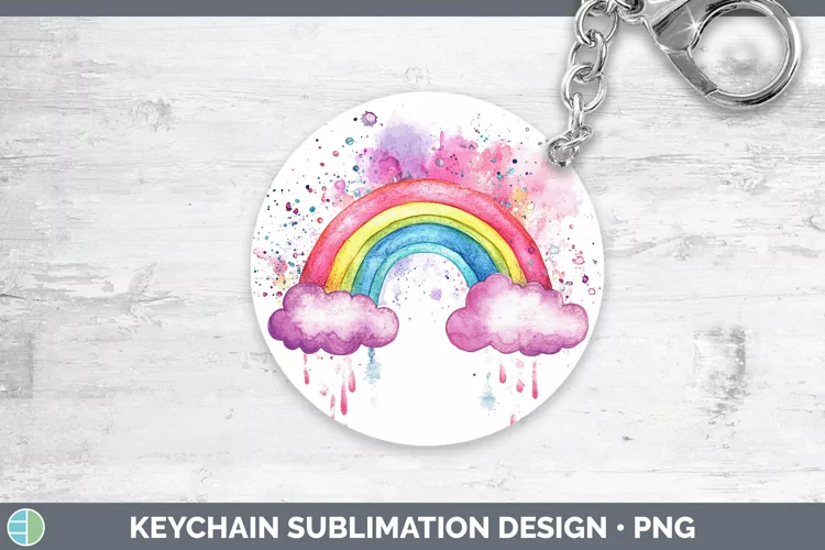Watercolor Splash Toy Rainbow Keychain Sublimation Keyring D