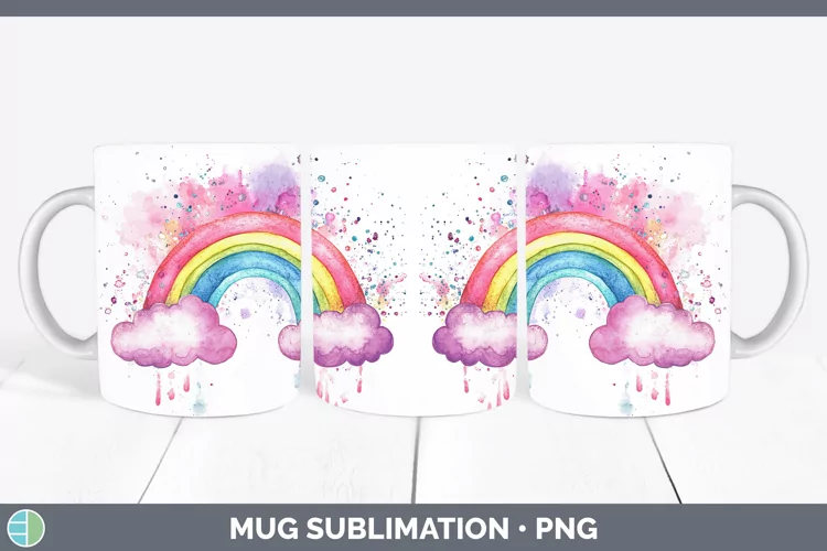 Watercolor Splash Toy Rainbow Mug Wrap Sublimation Coffee Cu