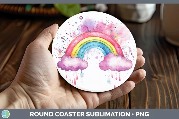 Watercolor Splash Toy Rainbow Round Coaster Sublimation Coas
