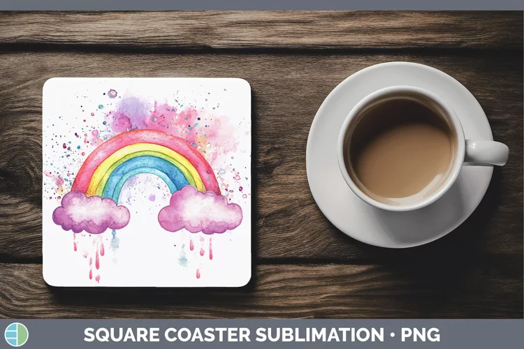Watercolor Splash Toy Rainbow Square Coaster Sublimation Coa