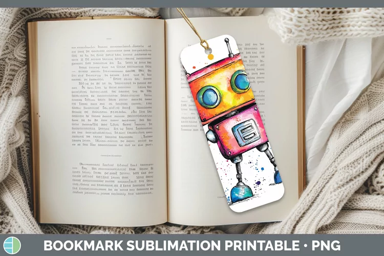 Watercolor Splash Toy Robot Bookmark Sublimation Printable D