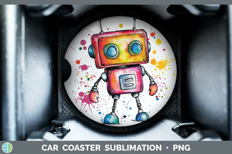 Watercolor Splash Toy Robot Car Coaster Sublimation Designs
