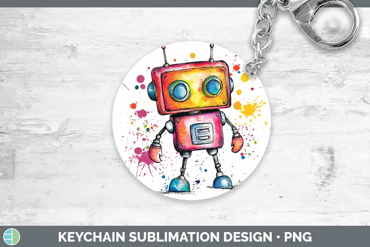 Watercolor Splash Toy Robot Keychain Sublimation Keyring Des