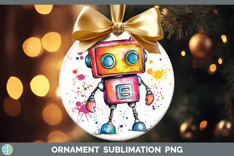 Watercolor Splash Toy Robot Ornament Sublimation Bauble Desi