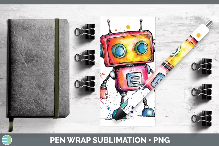Watercolor Splash Toy Robot Pen Wrap Sublimation Pen Designs