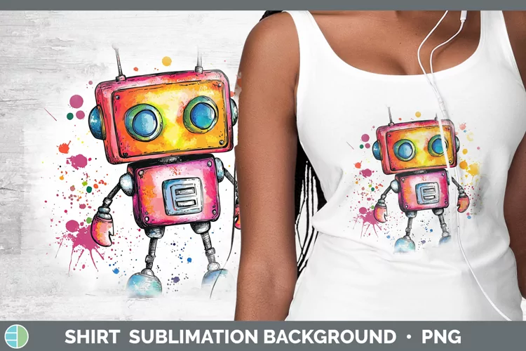Watercolor Splash Toy Robot Shirt Sublimation Sublimation Ba