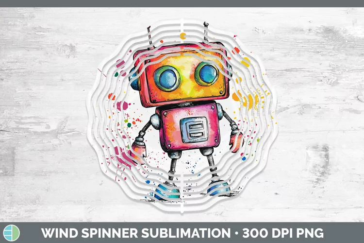 Watercolor Splash Toy Robot Wind Spinner Sublimation Spinner