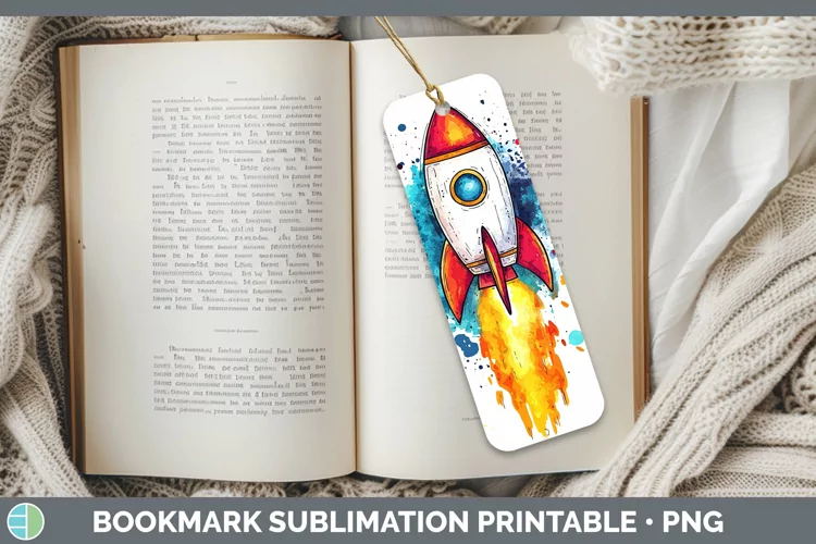 Watercolor Splash Toy Rocket Bookmark Sublimation Printable