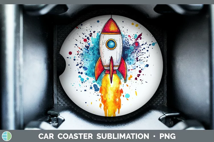 Watercolor Splash Toy Rocket Car Coaster Sublimation Design