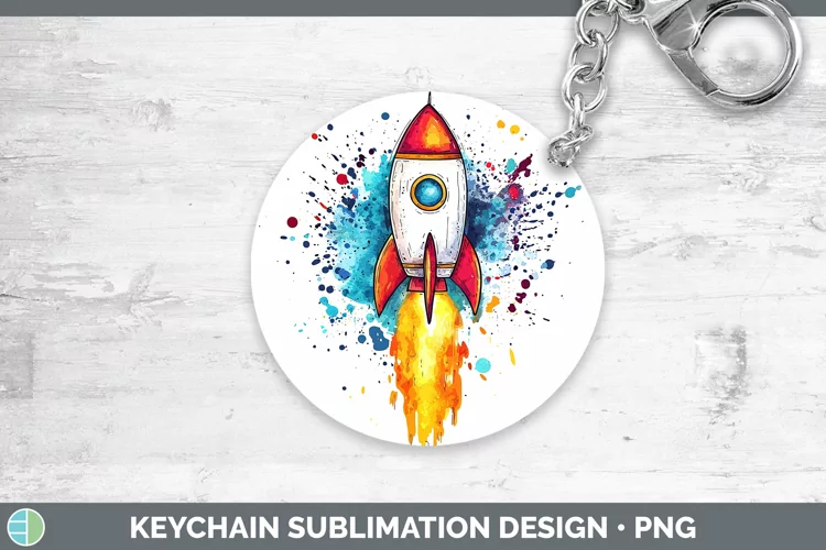 Watercolor Splash Toy Rocket Keychain Sublimation Keyring De