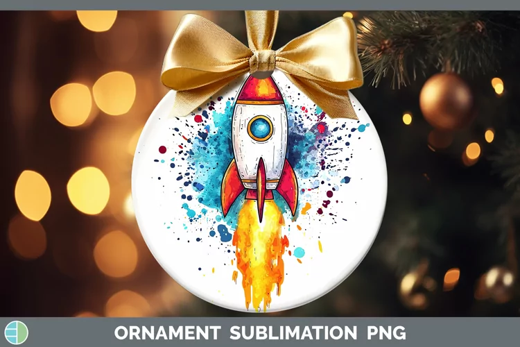 Watercolor Splash Toy Rocket Ornament Sublimation Bauble Des