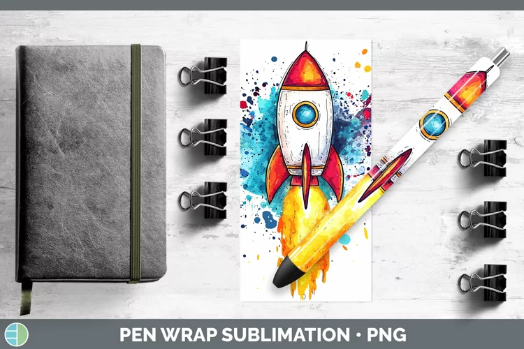 Watercolor Splash Toy Rocket Pen Wrap Sublimation Pen Design