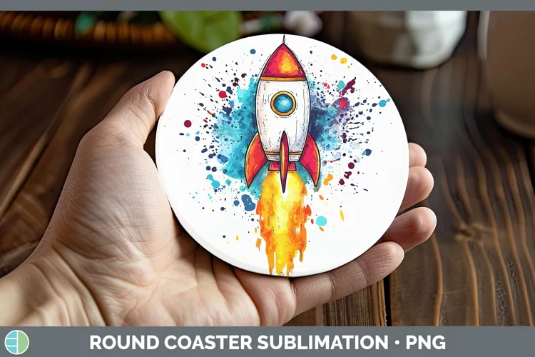 Watercolor Splash Toy Rocket Round Coaster Sublimation Coast