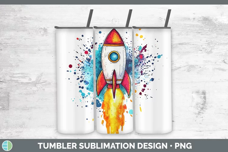 Watercolor Splash Toy Rocket Tumbler Sublimation 20 oz Skinn