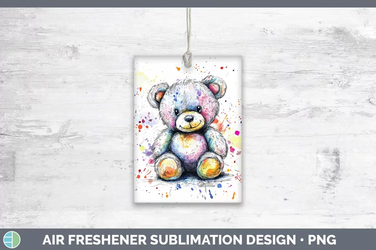 Watercolor Splash Toy Teddy Bear Air Freshener Sublimation C