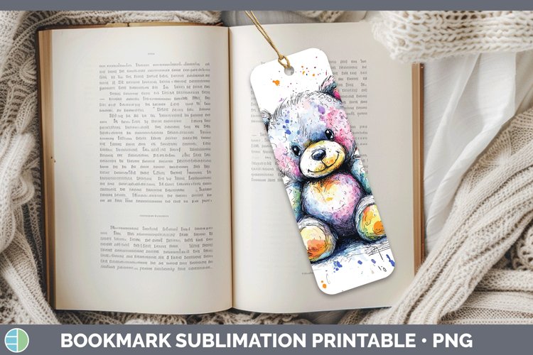 Watercolor Splash Toy Teddy Bear Bookmark Sublimation Printa