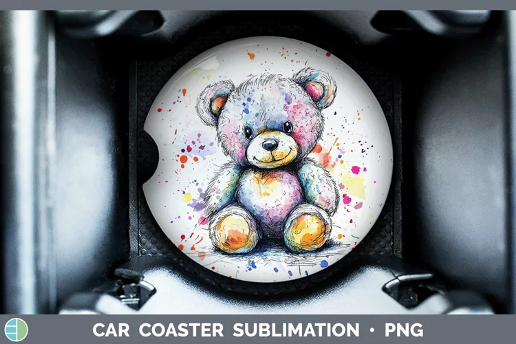 Watercolor Splash Toy Teddy Bear Car Coaster Sublimation De