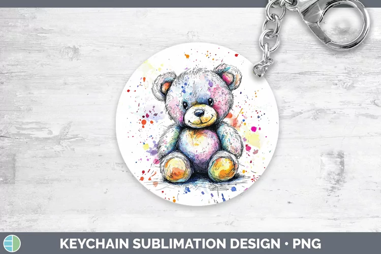 Watercolor Splash Toy Teddy Bear Keychain Sublimation Keyrin
