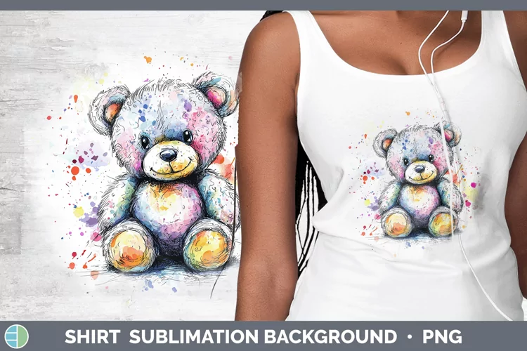 Watercolor Splash Toy Teddy Bear Shirt Sublimation Sublimati