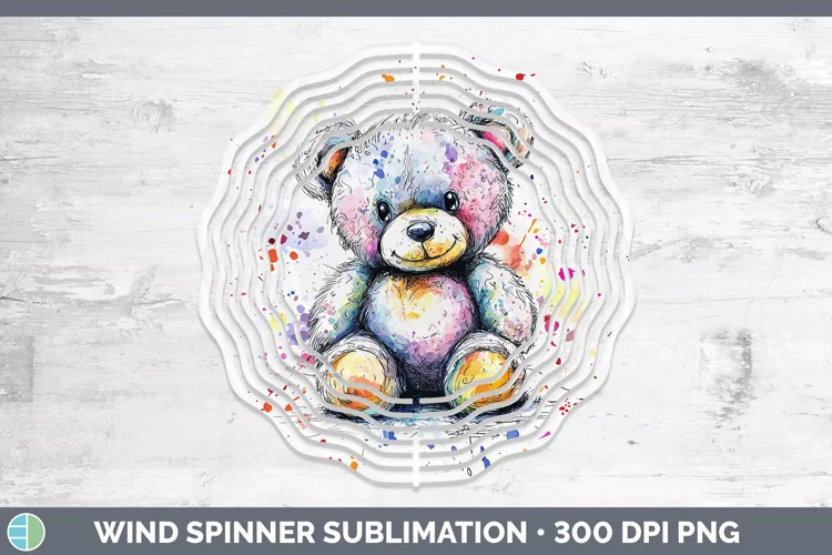 Watercolor Splash Toy Teddy Bear Wind Spinner Sublimation Sp
