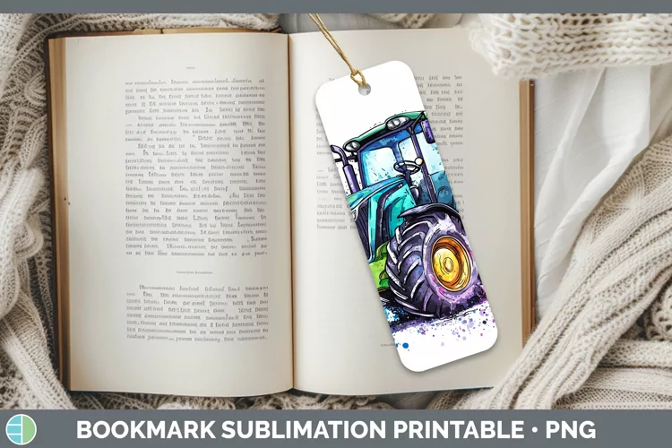 Watercolor Splash Toy Tractor Bookmark Sublimation Printable