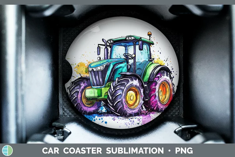 Watercolor Splash Toy Tractor Car Coaster Sublimation Desig