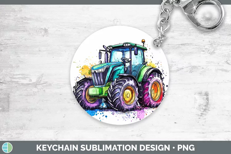 Watercolor Splash Toy Tractor Keychain Sublimation Keyring D
