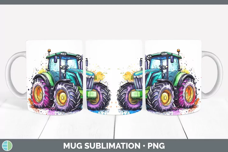 Watercolor Splash Toy Tractor Mug Wrap Sublimation Coffee Cu