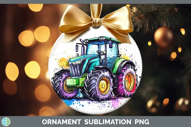 Watercolor Splash Toy Tractor Ornament Sublimation Bauble De