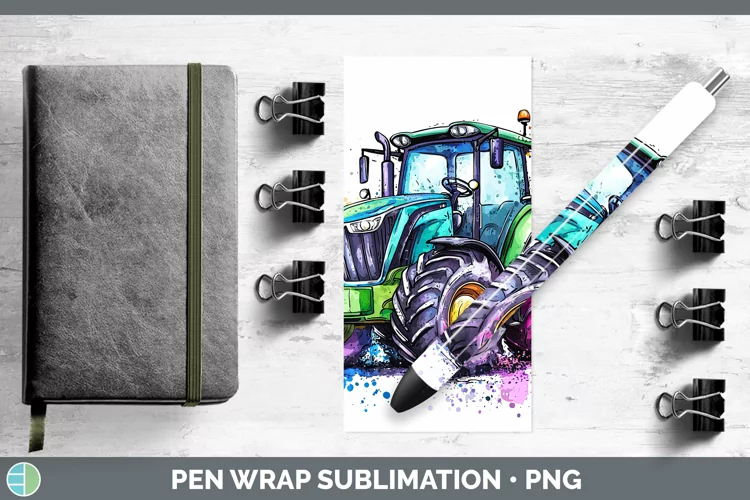 Watercolor Splash Toy Tractor Pen Wrap Sublimation Pen Desig