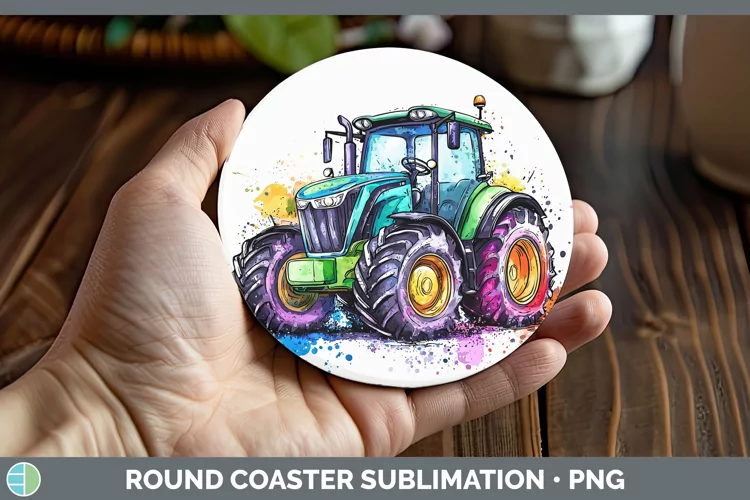 Watercolor Splash Toy Tractor Round Coaster Sublimation Coas