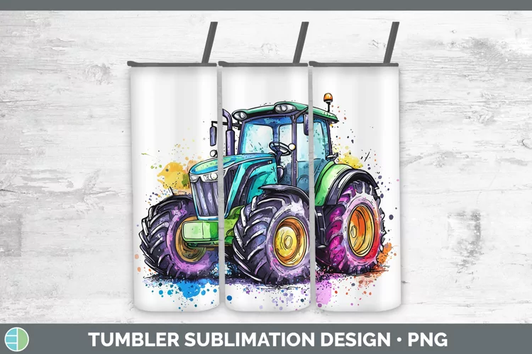 Watercolor Splash Toy Tractor Tumbler Sublimation 20 oz Skin