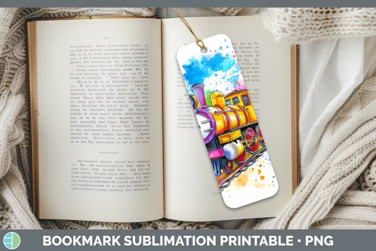 Watercolor Splash Toy Train Bookmark Sublimation Printable D