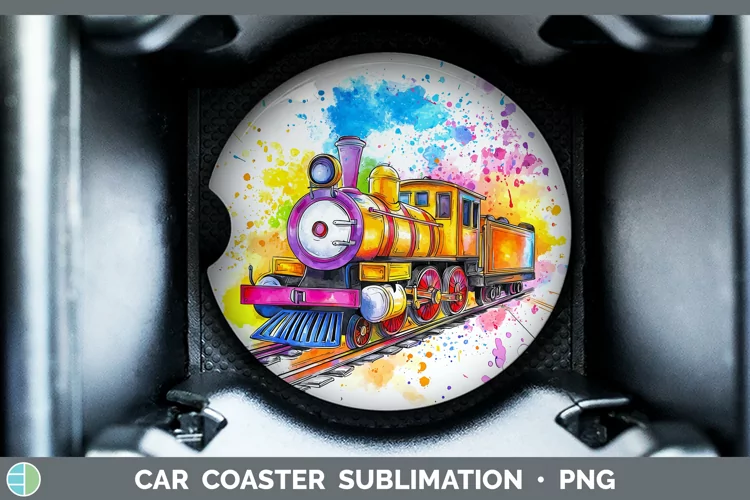 Watercolor Splash Toy Train Car Coaster Sublimation Designs