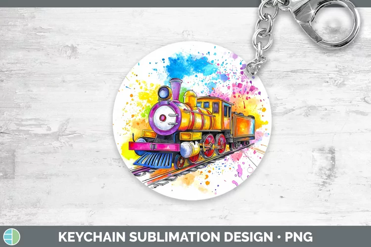 Watercolor Splash Toy Train Keychain Sublimation Keyring Des