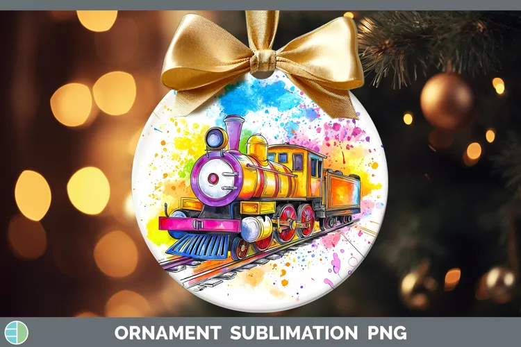 Watercolor Splash Toy Train Ornament Sublimation Bauble Desi