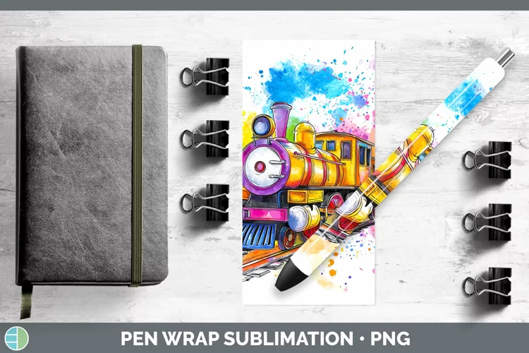 Watercolor Splash Toy Train Pen Wrap Sublimation Pen Designs