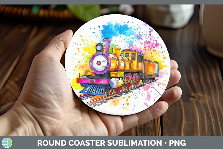 Watercolor Splash Toy Train Round Coaster Sublimation Coaste