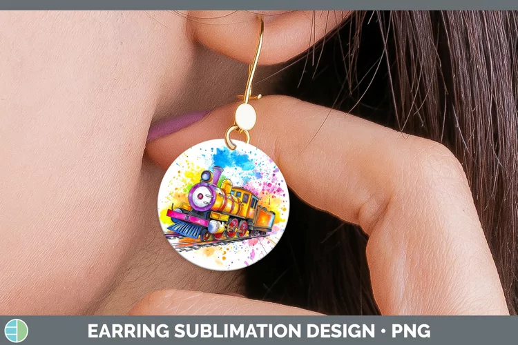 Watercolor Splash Toy Train Round Earrings Sublimation Earri