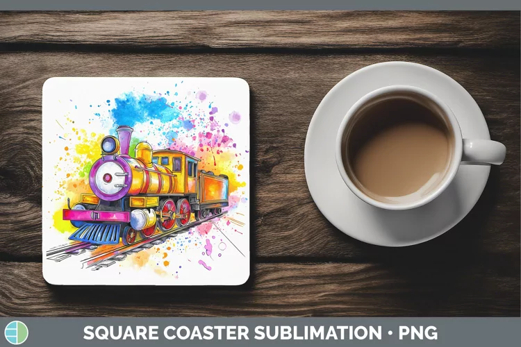 Watercolor Splash Toy Train Square Coaster Sublimation Coast