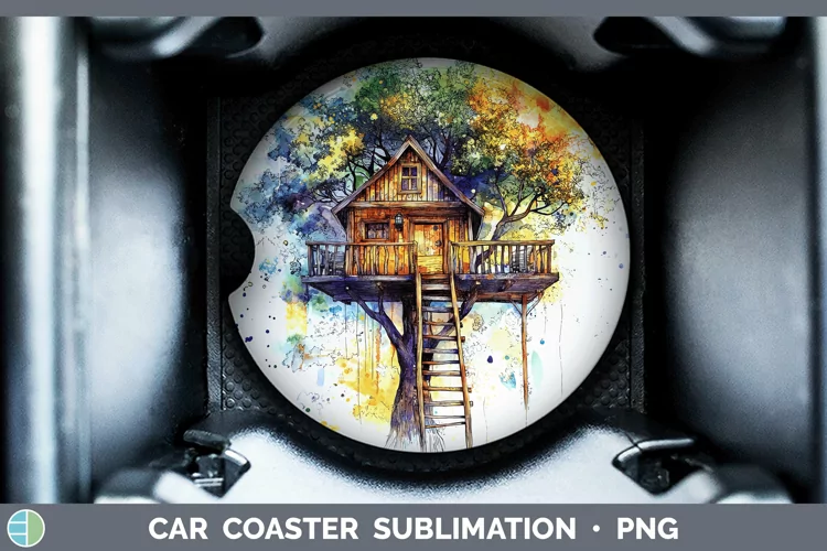 Watercolor Splash Toy Treehouse Car Coaster Sublimation Des