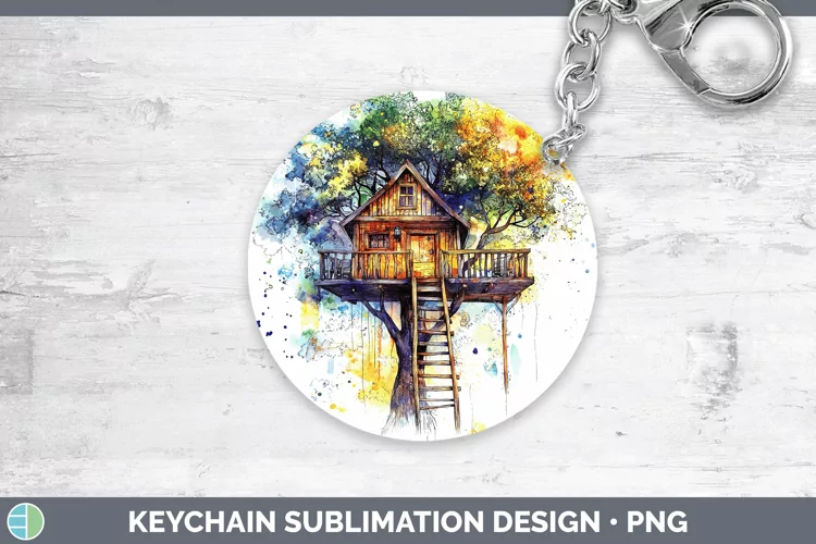 Watercolor Splash Toy Treehouse Keychain Sublimation Keyring