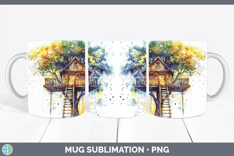 Watercolor Splash Toy Treehouse Mug Wrap Sublimation Coffee