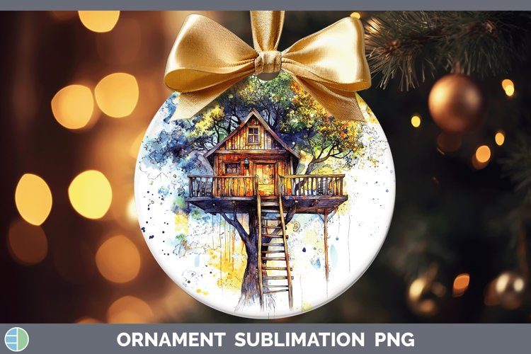 Watercolor Splash Toy Treehouse Ornament Sublimation Bauble