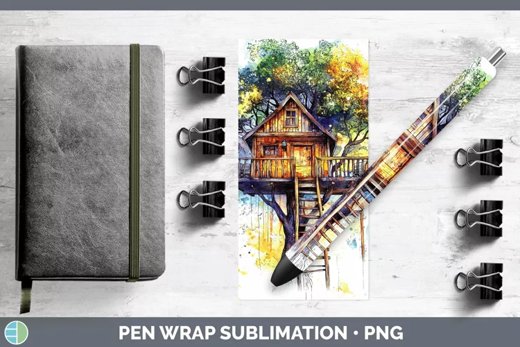 Watercolor Splash Toy Treehouse Pen Wrap Sublimation Pen Des