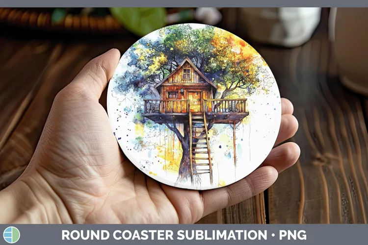 Watercolor Splash Toy Treehouse Round Coaster Sublimation Co