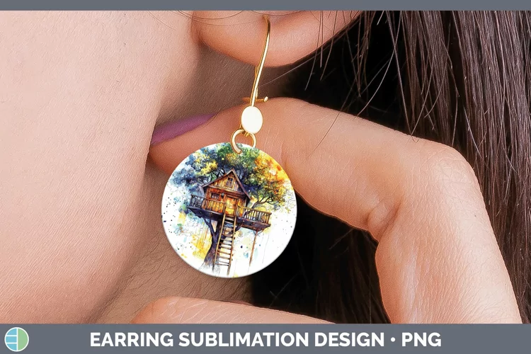 Watercolor Splash Toy Treehouse Round Earrings Sublimation E