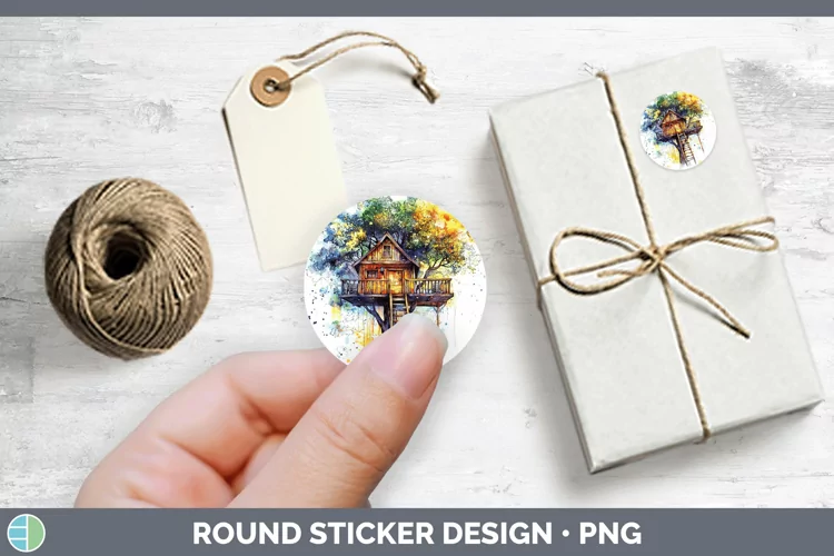 Watercolor Splash Toy Treehouse Stickers | Round Labels Desi